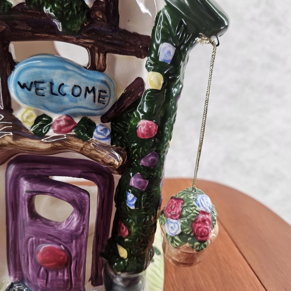 Imperfect Ceramic Cottage Tea Light Candle Holder House Figurine With Teapot - Picture 14 of 16